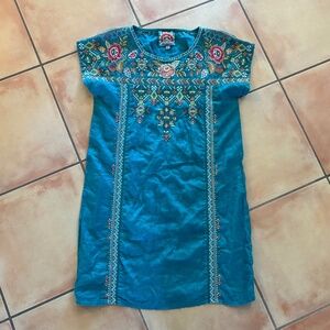 Gorgeous Johnny Was Turquoise Embroidered Linen Dress Size XS